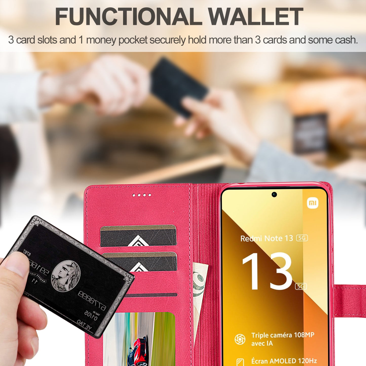 LC.IMEEKE For Xiaomi Redmi Note 13 5G Case Flip Leather Wallet Stand Phone Cover - Rose