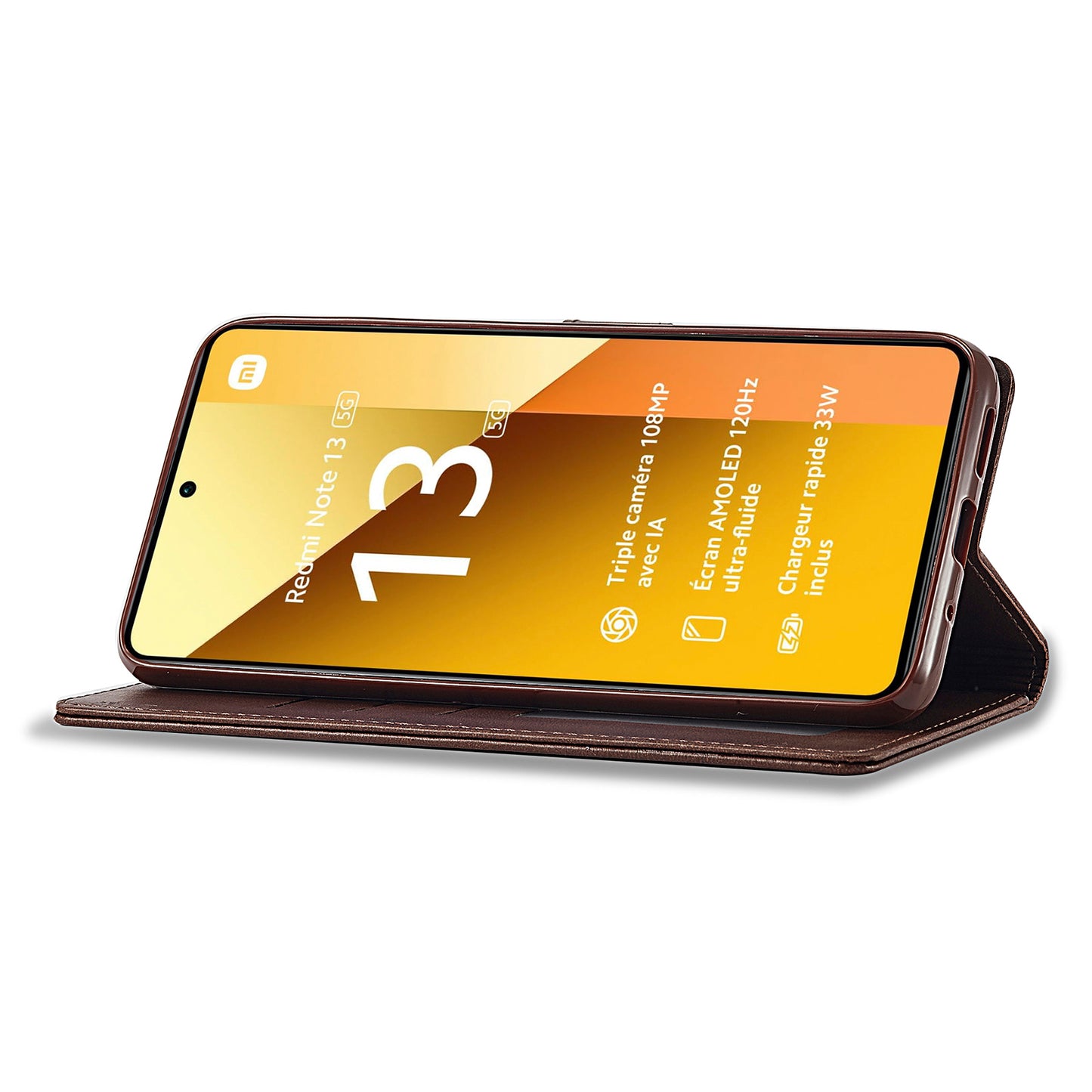 LC.IMEEKE For Xiaomi Redmi Note 13 5G Case Flip Leather Wallet Stand Phone Cover - Brown