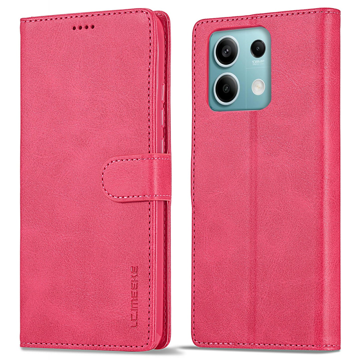 LC.IMEEKE For Xiaomi Redmi Note 13 Pro 5G / Poco X6 5G Case Wallet Stand Calf Texture Leather Phone Cover - Rose