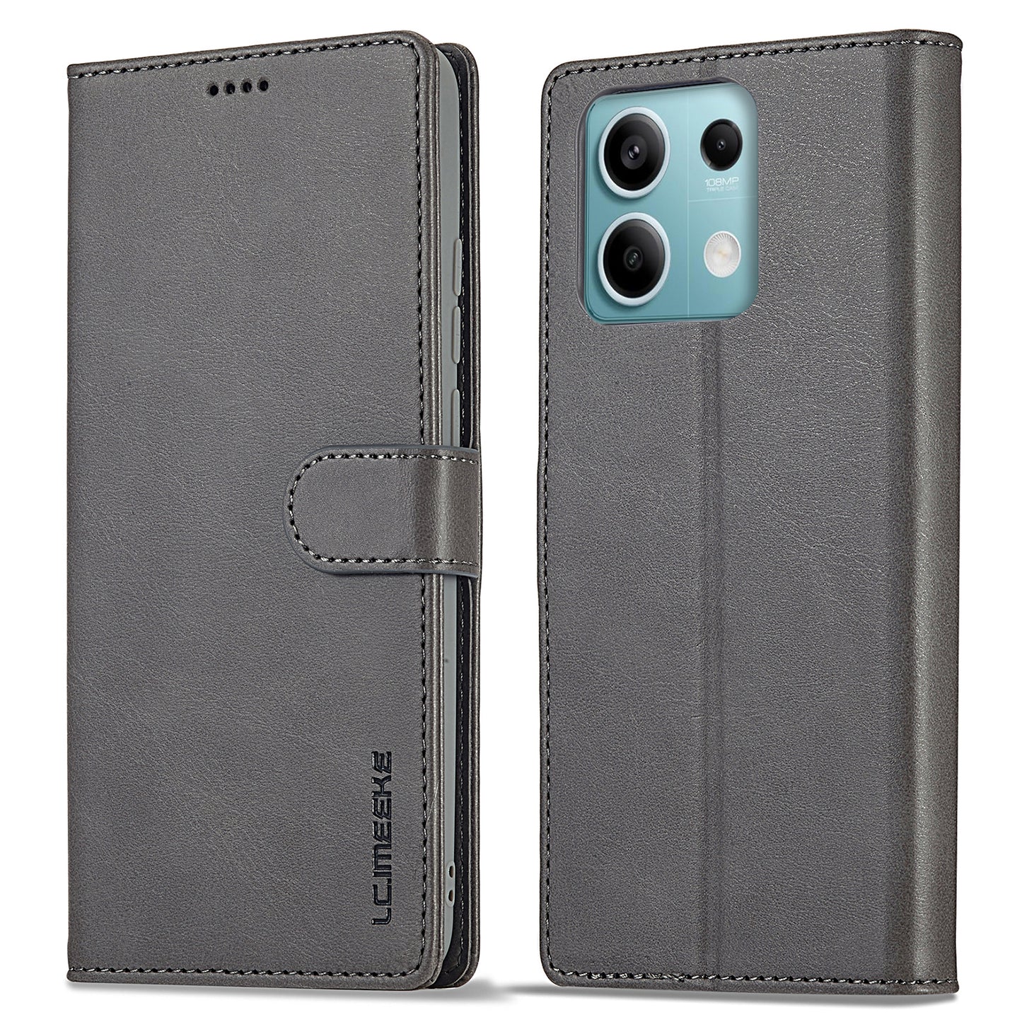 LC.IMEEKE For Xiaomi Redmi Note 13 Pro 5G / Poco X6 5G Case Wallet Stand Calf Texture Leather Phone Cover - Grey