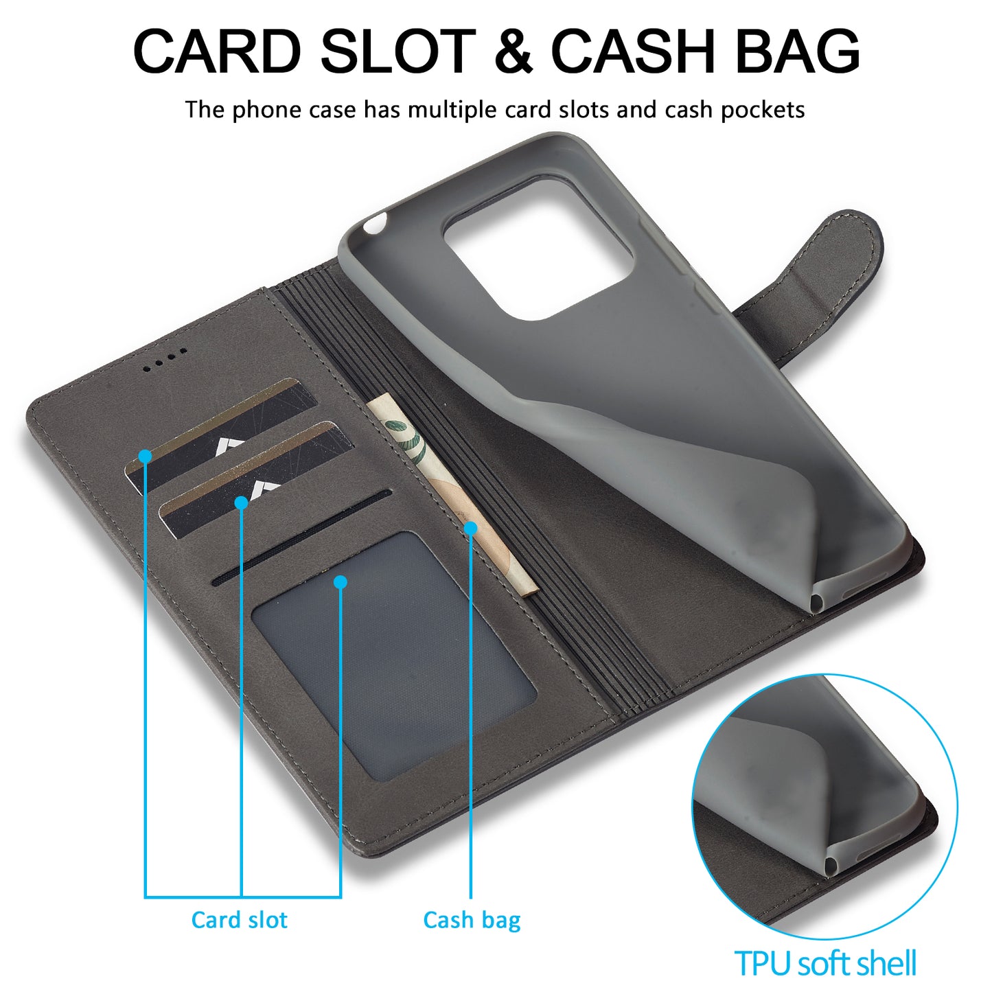 LC.IMEEKE For Xiaomi Redmi Note 13 Pro 5G / Poco X6 5G Case Wallet Stand Calf Texture Leather Phone Cover - Grey