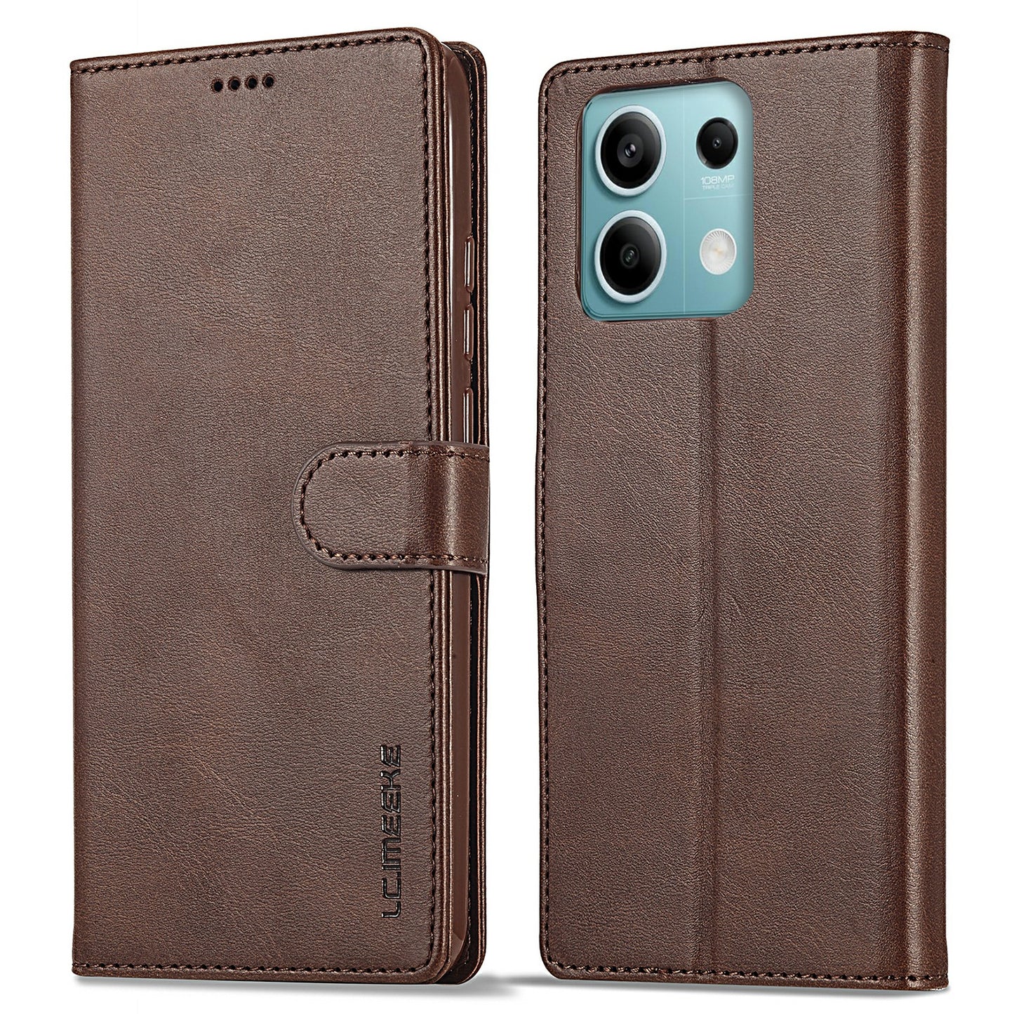 LC.IMEEKE For Xiaomi Redmi Note 13 Pro 5G / Poco X6 5G Case Wallet Stand Calf Texture Leather Phone Cover - Brown