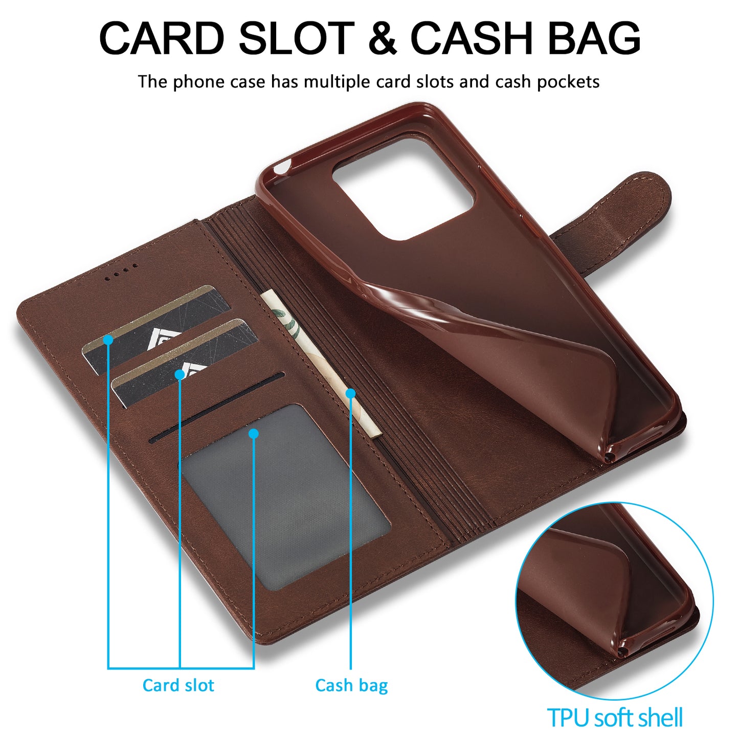 LC.IMEEKE For Xiaomi Redmi Note 13 Pro 5G / Poco X6 5G Case Wallet Stand Calf Texture Leather Phone Cover - Brown