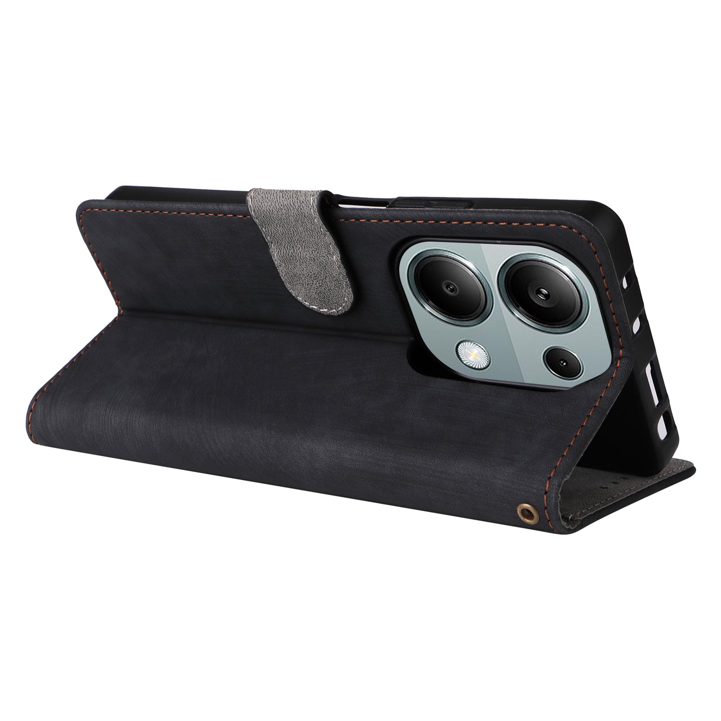 For Xiaomi Redmi Note 13 Pro 4G / Poco M6 Pro 4G Case with Strap RFID Blocking PU Leather Cover Stand - Black