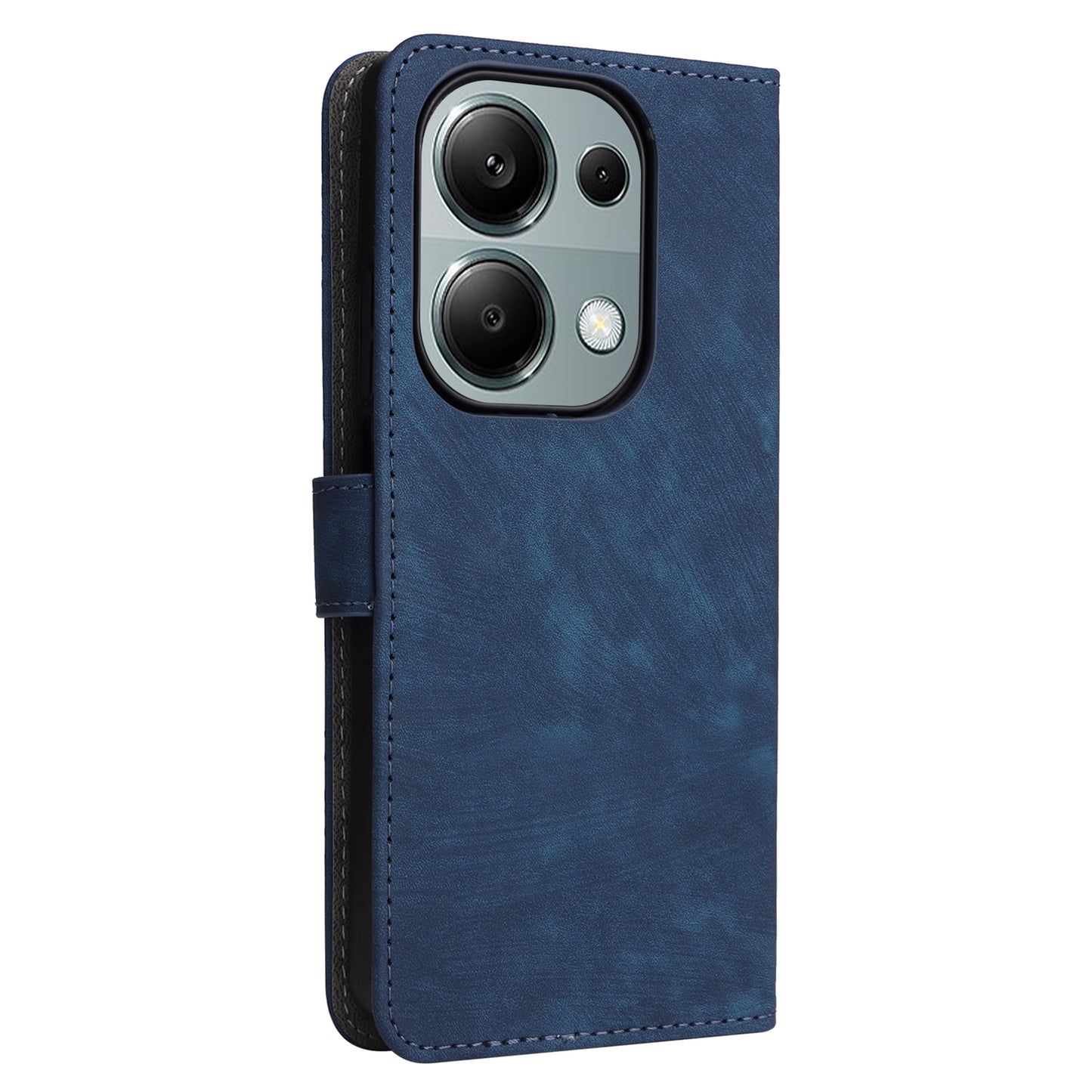 For Xiaomi Redmi Note 13 Pro 4G / Poco M6 Pro 4G Case with Strap RFID Blocking PU Leather Cover Stand - Blue
