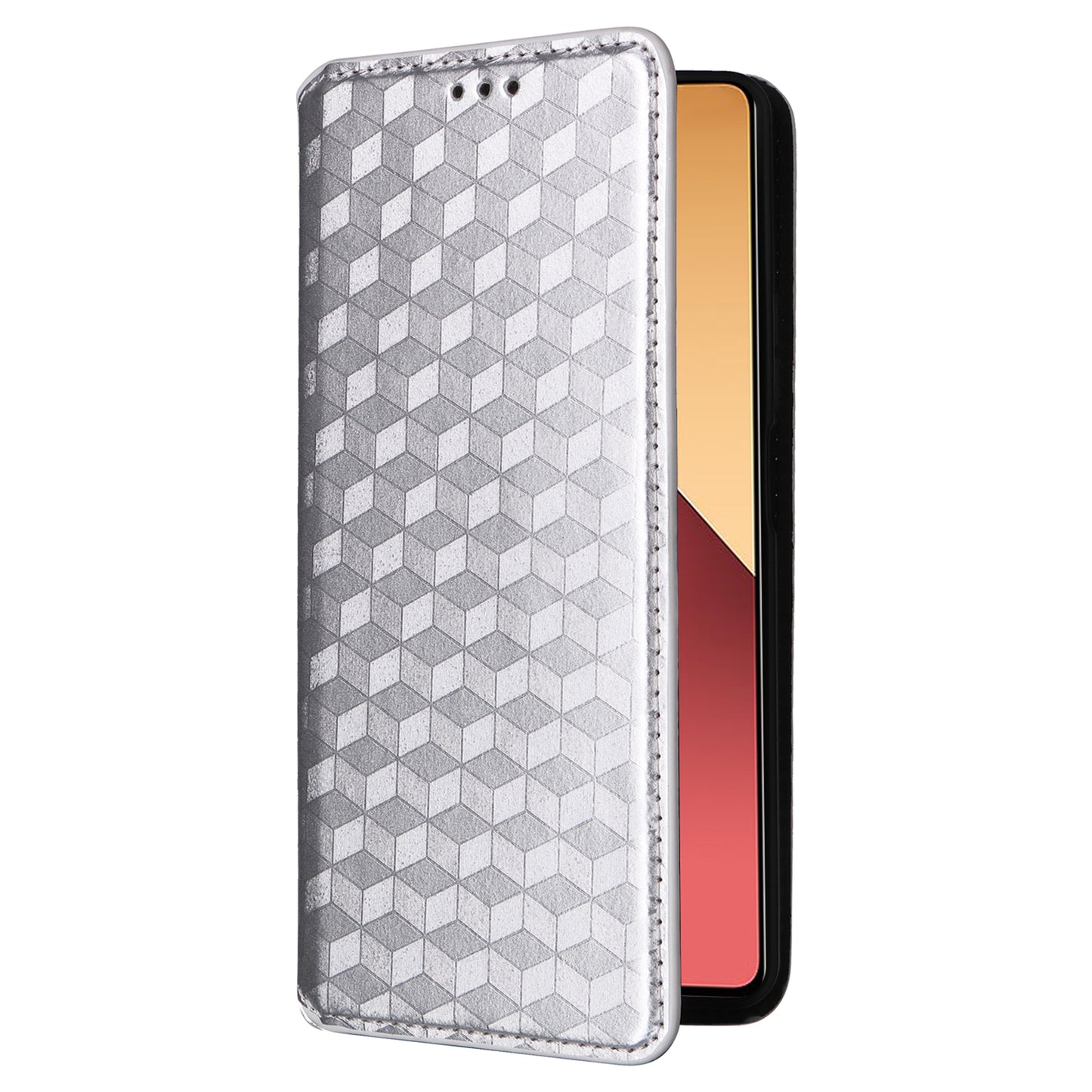 For Xiaomi Redmi Note 13 Pro 4G / Poco M6 Pro 4G Case Rhombus Imprinted Stand View Phone Cover - Silver
