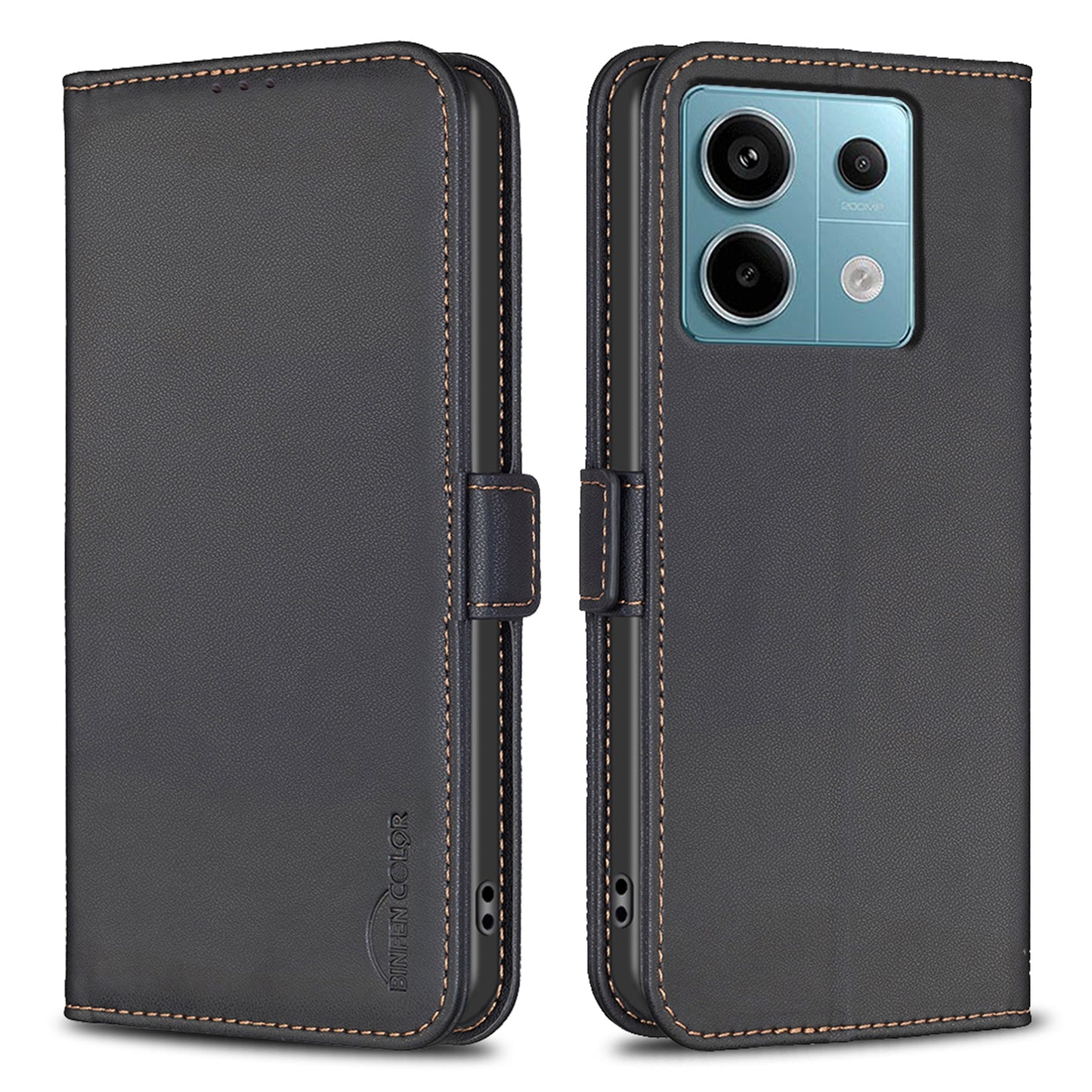BINFEN COLOR BF31 For Xiaomi Redmi Note 13 Pro 4G / Poco M6 Pro 4G Case PU Leather Folio Phone Cover Wallet - Black