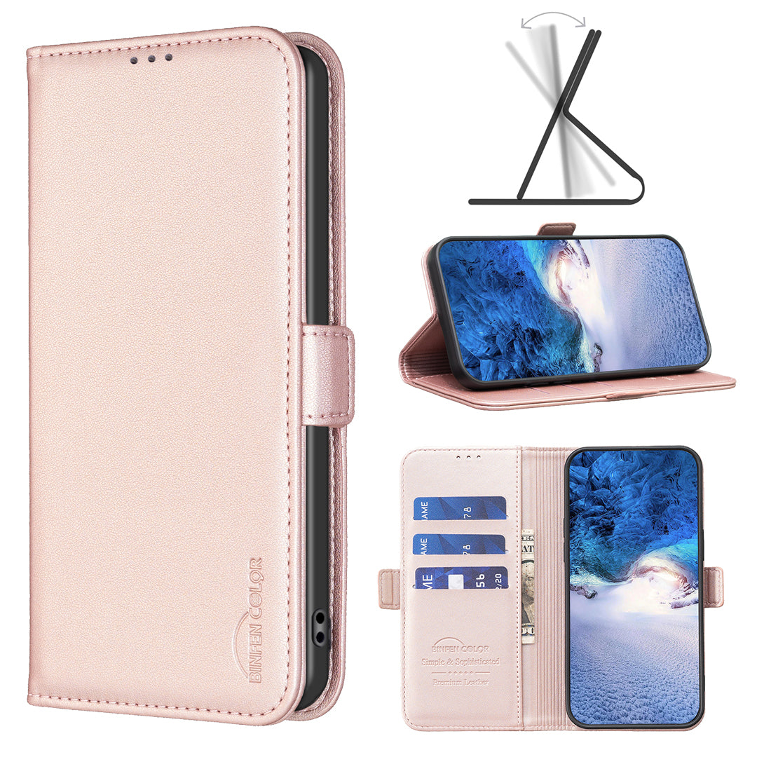 BINFEN COLOR BF31 For Xiaomi Redmi Note 13 Pro 4G / Poco M6 Pro 4G Case PU Leather Folio Phone Cover Wallet - Pink