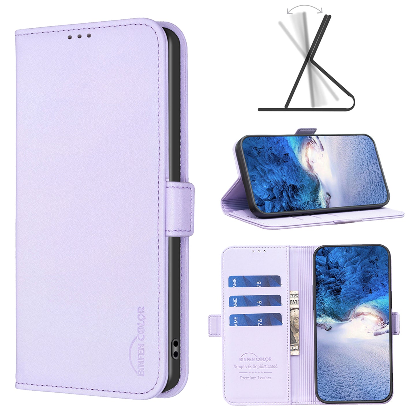 BINFEN COLOR BF31 For Xiaomi Redmi Note 13 Pro 4G / Poco M6 Pro 4G Case PU Leather Folio Phone Cover Wallet - Purple