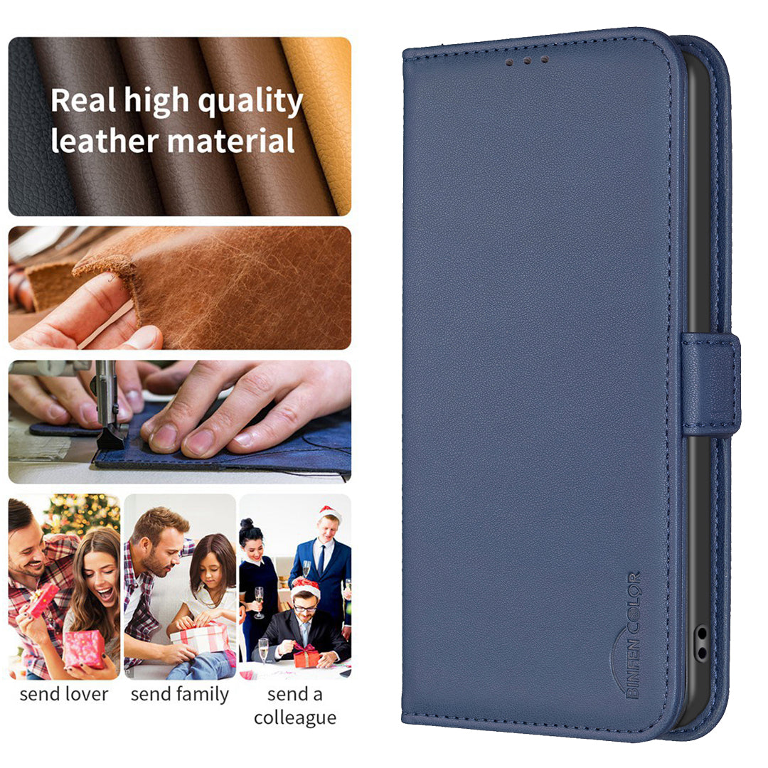 BINFEN COLOR BF31 For Xiaomi Redmi Note 13 Pro 4G / Poco M6 Pro 4G Case PU Leather Folio Phone Cover Wallet - Blue