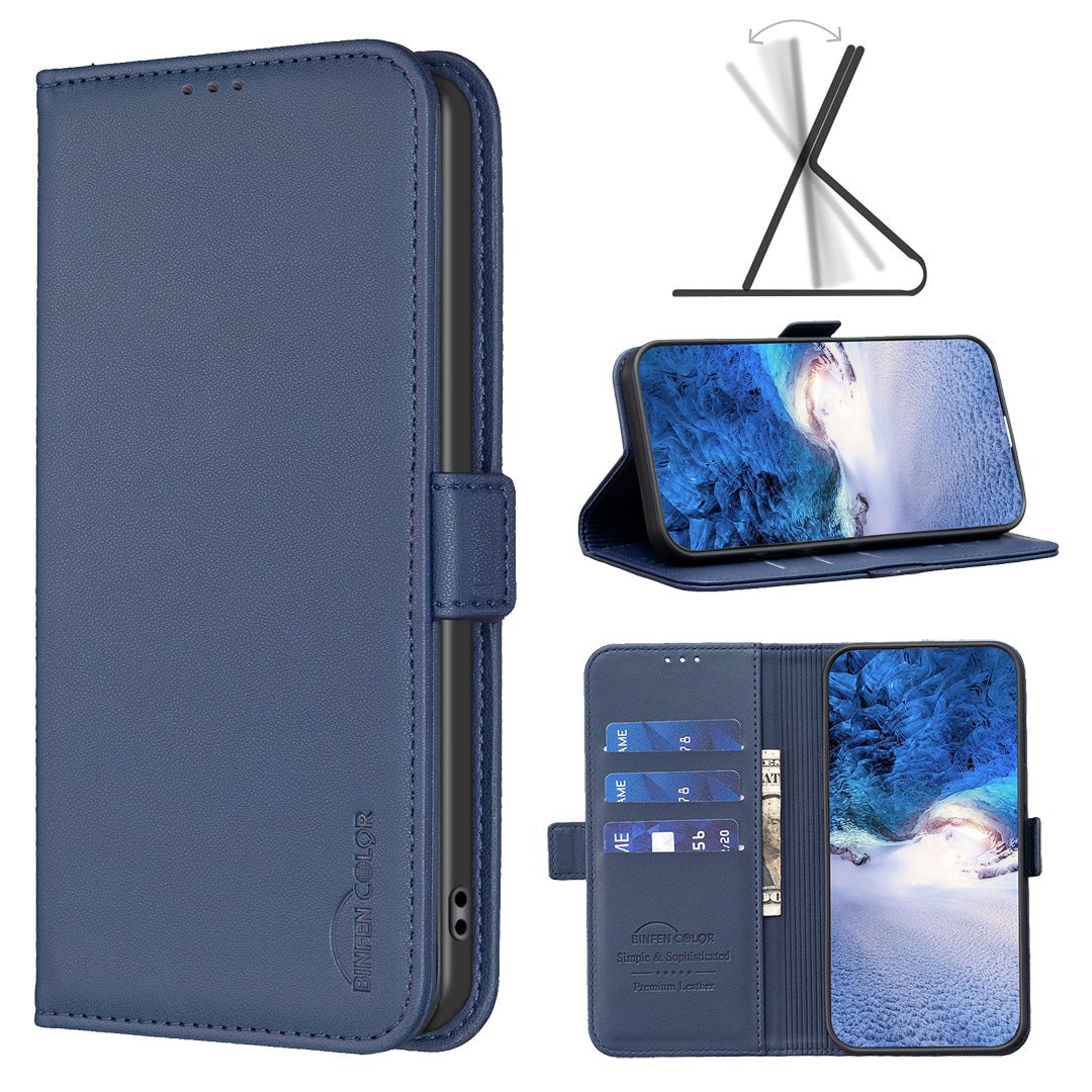 BINFEN COLOR BF31 For Xiaomi Redmi Note 13 Pro 4G / Poco M6 Pro 4G Case PU Leather Folio Phone Cover Wallet - Blue