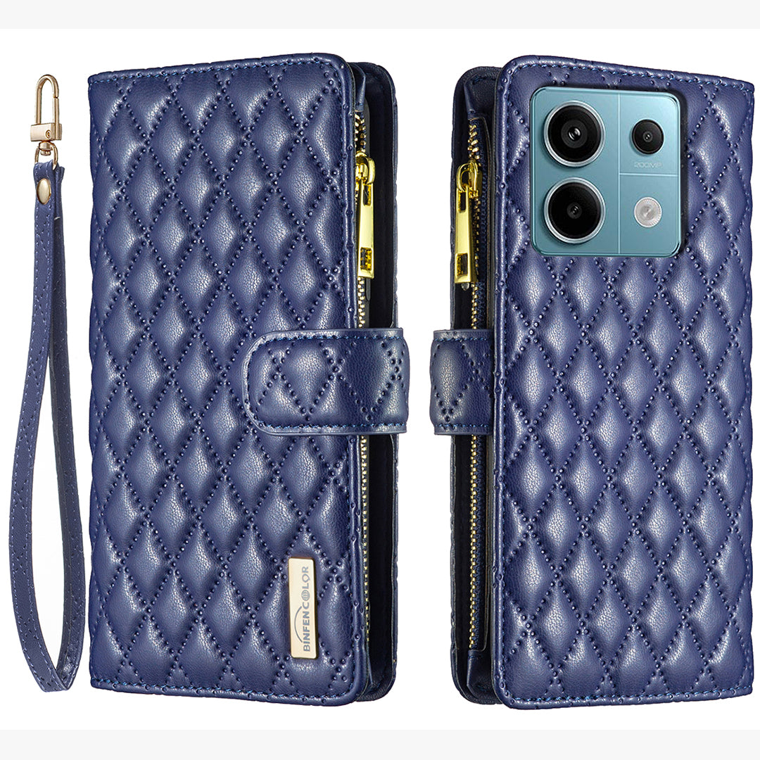 BINFEN COLOR BF Style-15 For Xiaomi Redmi Note 13 Pro 4G / Poco M6 Pro 4G Phone Case Zipper Pocket Leather Cover - Blue