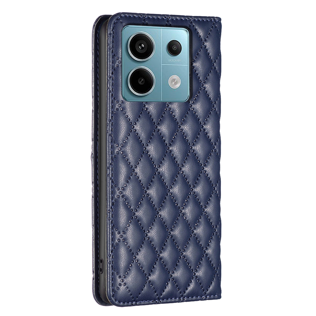 BINFEN COLOR BF Style-16 For Xiaomi Redmi Note 13 Pro 4G / Poco M6 Pro 4G Case Hidden Magnetic Closure Folio Wallet Cover - Blue