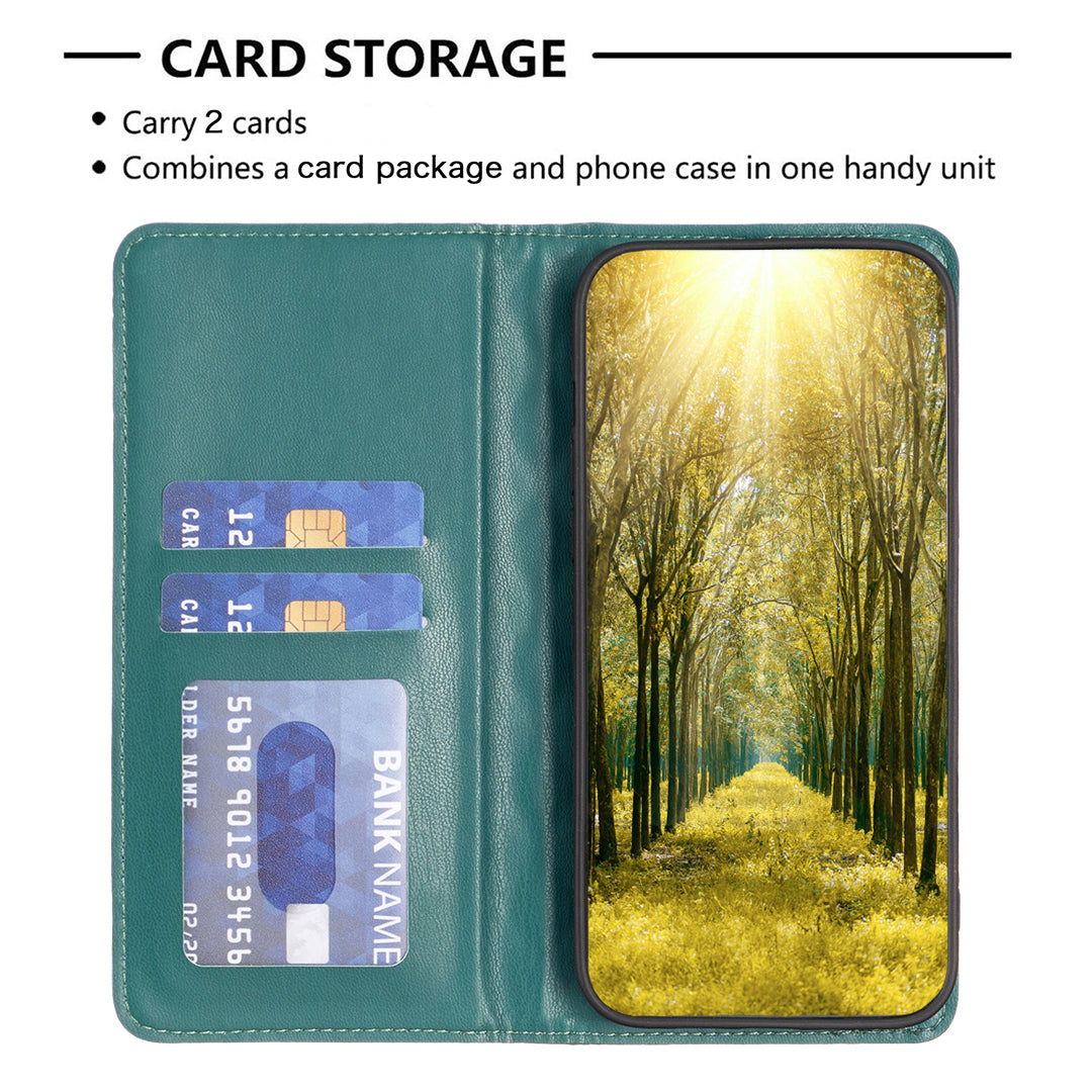 BINFEN COLOR BF Style-16 For Xiaomi Redmi Note 13 Pro 4G / Poco M6 Pro 4G Case Hidden Magnetic Closure Folio Wallet Cover - Green