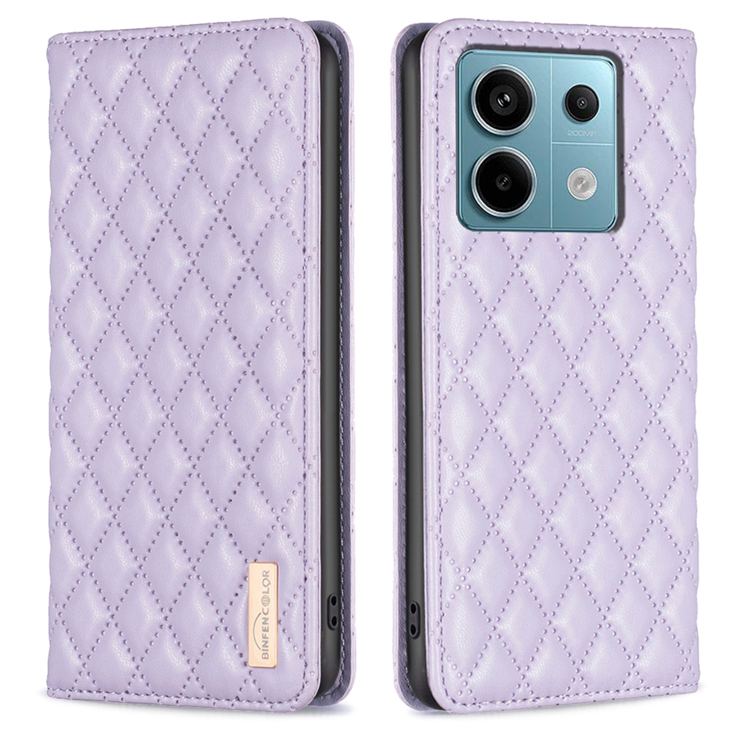 BINFEN COLOR BF Style-16 For Xiaomi Redmi Note 13 Pro 4G / Poco M6 Pro 4G Case Hidden Magnetic Closure Folio Wallet Cover - Purple