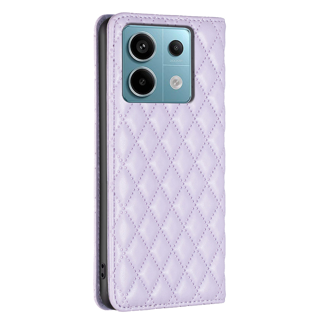 BINFEN COLOR BF Style-16 For Xiaomi Redmi Note 13 Pro 4G / Poco M6 Pro 4G Case Hidden Magnetic Closure Folio Wallet Cover - Purple