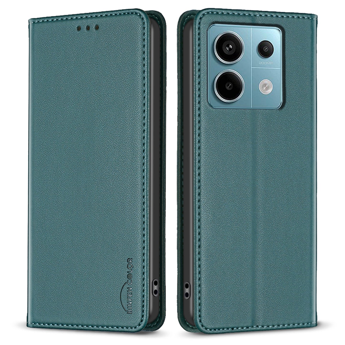 BINFEN COLOR BF18 For Xiaomi Redmi Note 13 Pro 4G / Poco M6 Pro 4G Leather Case with Card Holder Magnetic Auto-absorbed - Green