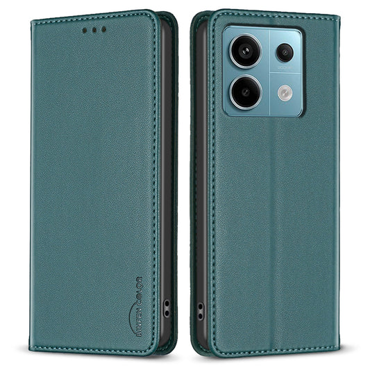 BINFEN COLOR BF18 For Xiaomi Redmi Note 13 Pro 4G / Poco M6 Pro 4G Leather Case with Card Holder Magnetic Auto-absorbed - Green