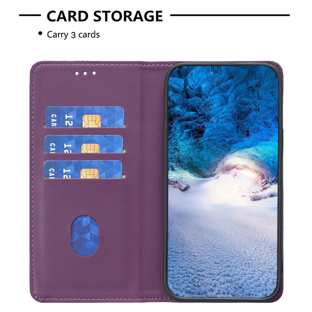 BINFEN COLOR BF18 For Xiaomi Redmi Note 13 Pro 4G / Poco M6 Pro 4G Leather Case with Card Holder Magnetic Auto-absorbed - Dark Purple