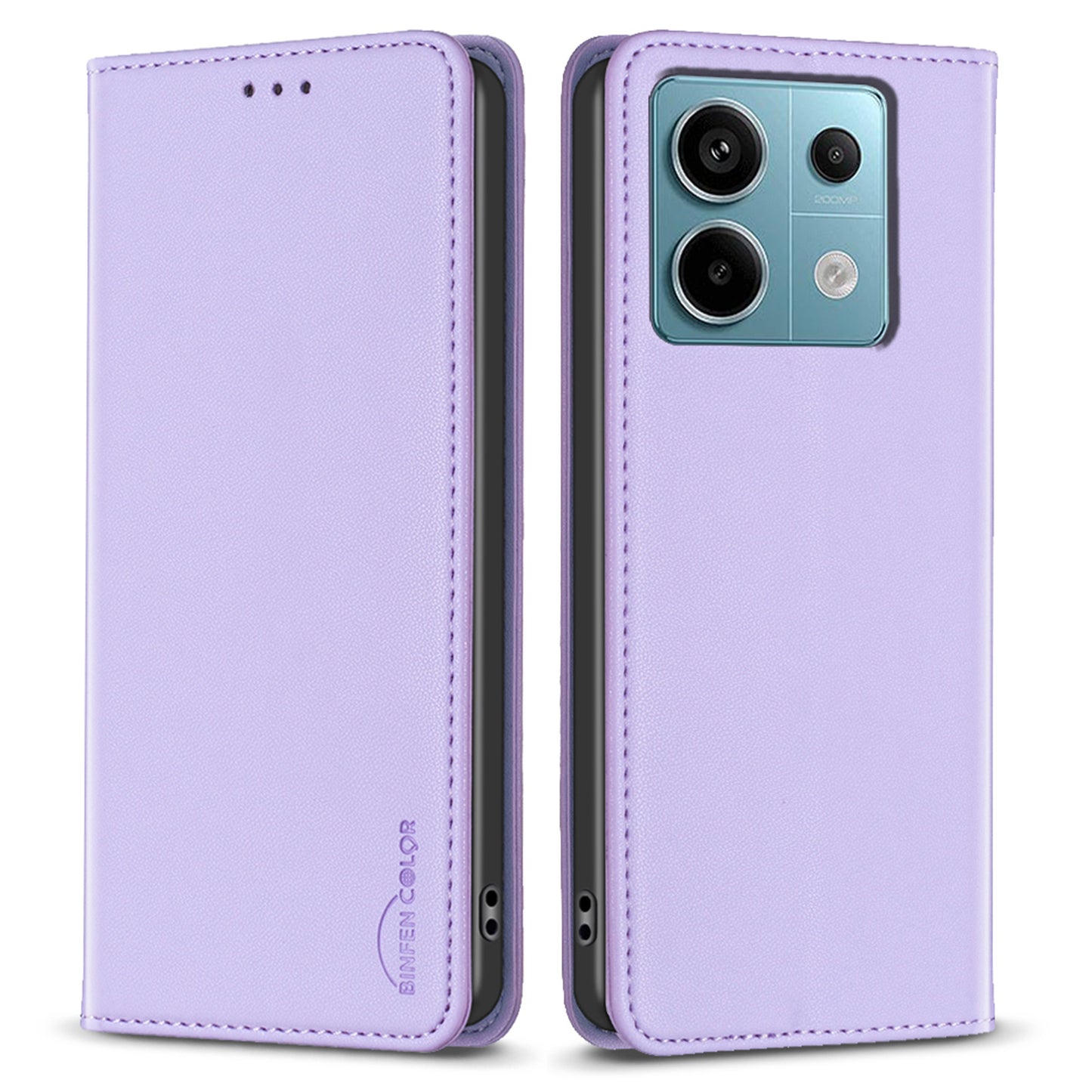 BINFEN COLOR BF18 For Xiaomi Redmi Note 13 Pro 4G / Poco M6 Pro 4G Leather Case with Card Holder Magnetic Auto-absorbed - Purple