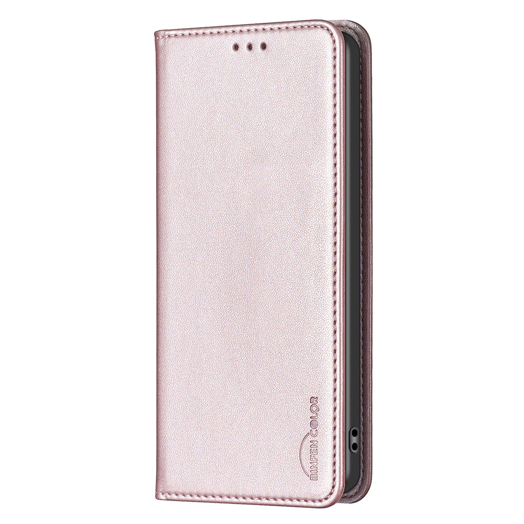 BINFEN COLOR BF18 For Xiaomi Redmi Note 13 Pro 4G / Poco M6 Pro 4G Leather Case with Card Holder Magnetic Auto-absorbed - Rose Gold