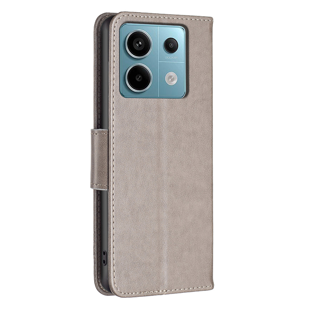 For Xiaomi Redmi Note 13 Pro 4G / Poco M6 Pro 4G Leather Case Butterfly Pattern Magnetic Folio Phone Cover - Grey