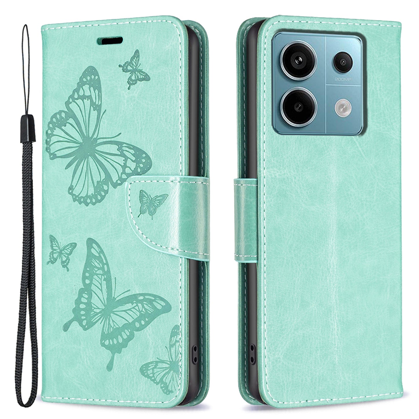 For Xiaomi Redmi Note 13 Pro 4G / Poco M6 Pro 4G Leather Case Butterfly Pattern Magnetic Folio Phone Cover - Green