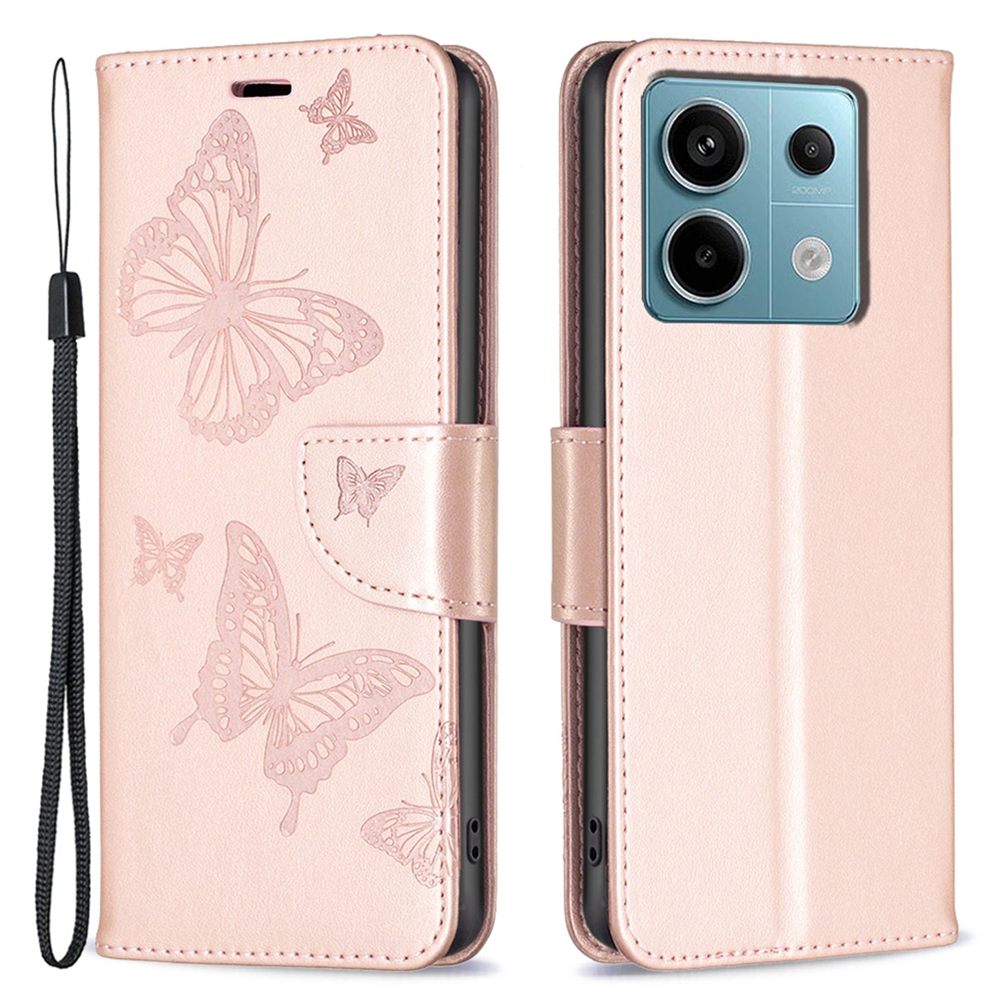For Xiaomi Redmi Note 13 Pro 4G / Poco M6 Pro 4G Leather Case Butterfly Pattern Magnetic Folio Phone Cover - Brown