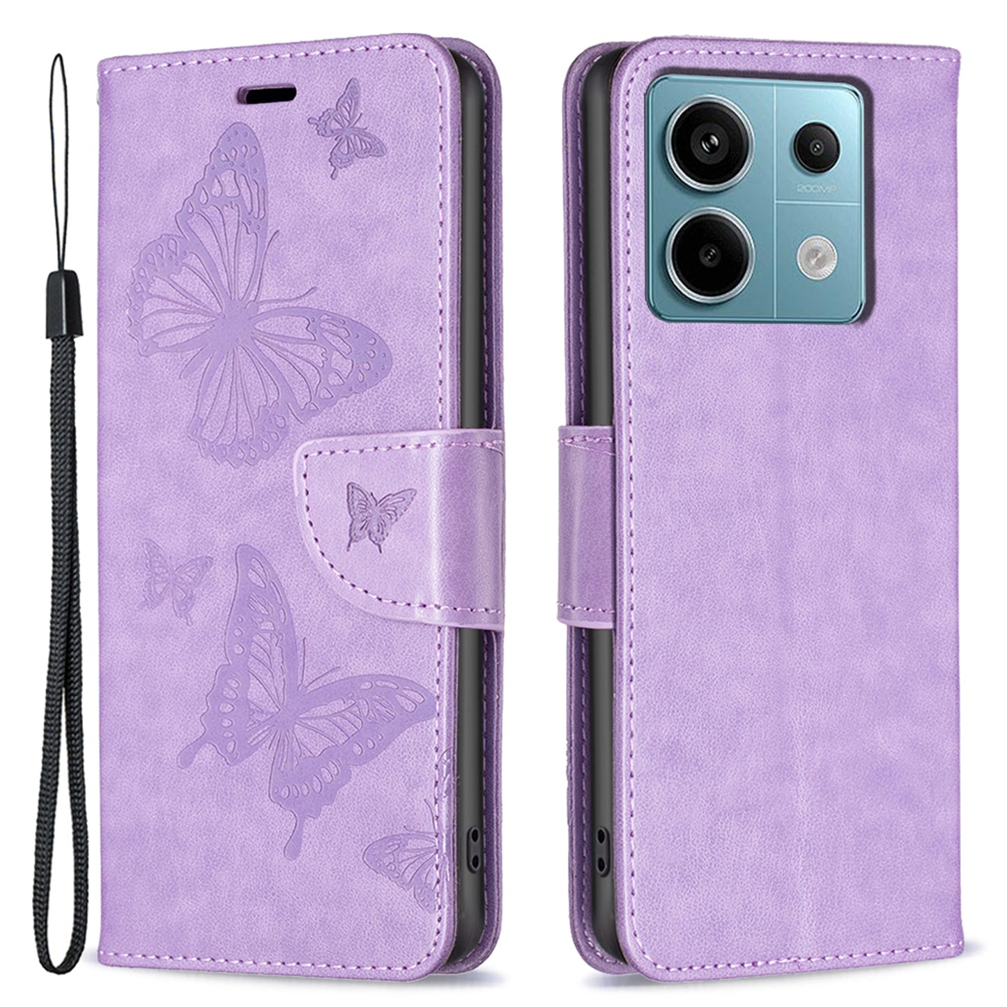 For Xiaomi Redmi Note 13 Pro 4G / Poco M6 Pro 4G Leather Case Butterfly Pattern Magnetic Folio Phone Cover - Purple