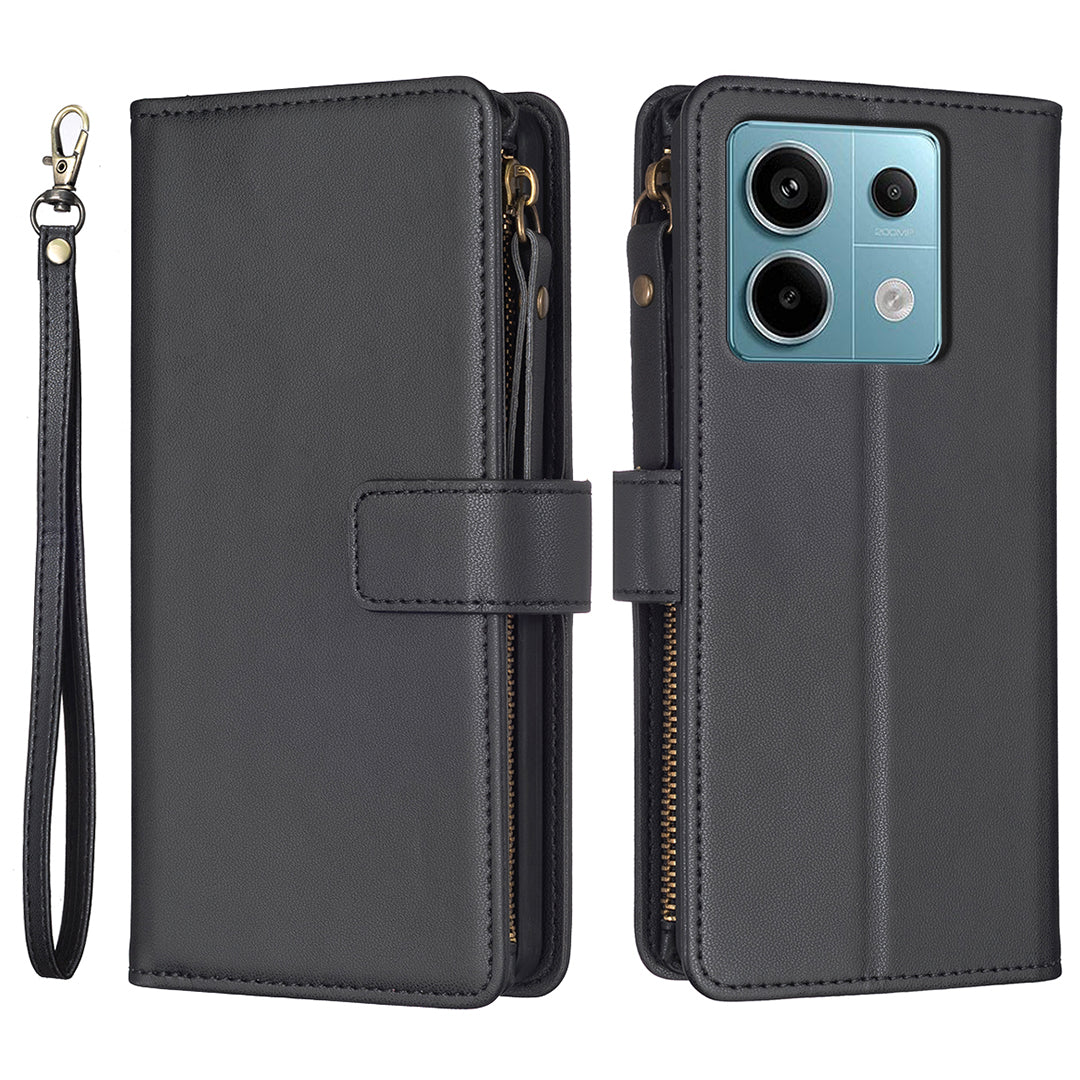 BF Style-19 for Xiaomi Redmi Note 13 Pro 4G / Poco M6 Pro 4G Zipper Leather Case Flip Wallet Phone Cover - Black