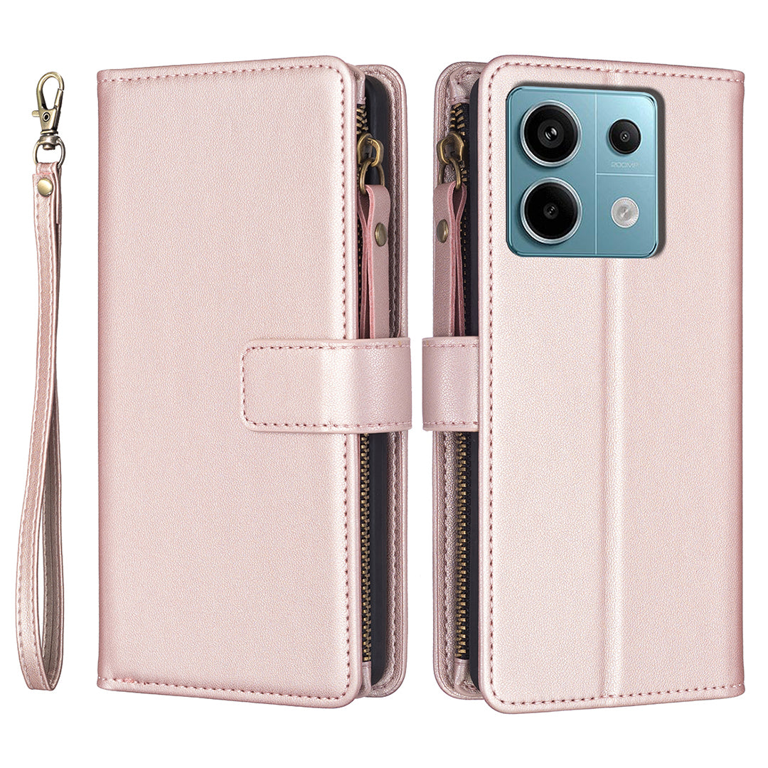 BF Style-19 for Xiaomi Redmi Note 13 Pro 4G / Poco M6 Pro 4G Zipper Leather Case Flip Wallet Phone Cover - Rose Gold