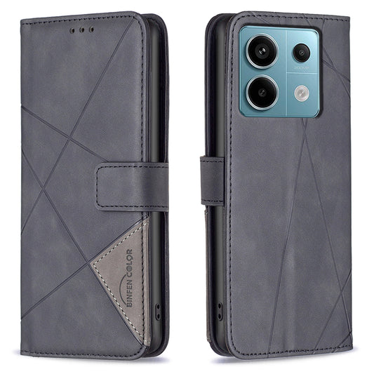 BINFEN COLOR BF05 For Xiaomi Redmi Note 13 Pro 4G / Poco M6 Pro 4G Phone Case PU Leather Protective Cover Wallet - Black