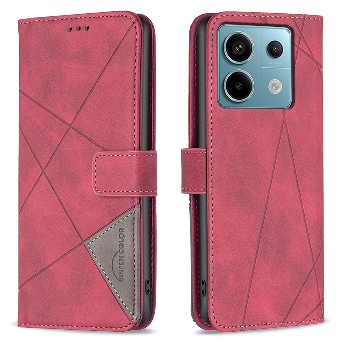 BINFEN COLOR BF05 For Xiaomi Redmi Note 13 Pro 4G / Poco M6 Pro 4G Phone Case PU Leather Protective Cover Wallet - Red