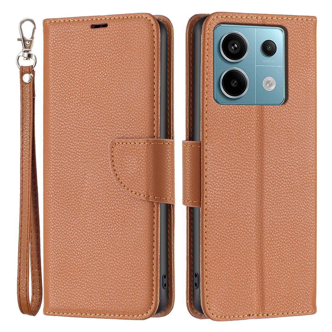 For Xiaomi Redmi Note 13 Pro 4G / Poco M6 Pro 4G Wallet Phone Case Litchi Texture Solid Color Cover - Brown