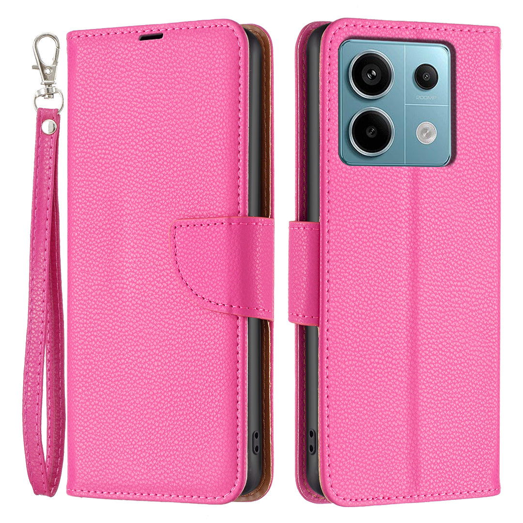 For Xiaomi Redmi Note 13 Pro 4G / Poco M6 Pro 4G Wallet Phone Case Litchi Texture Solid Color Cover - Rose
