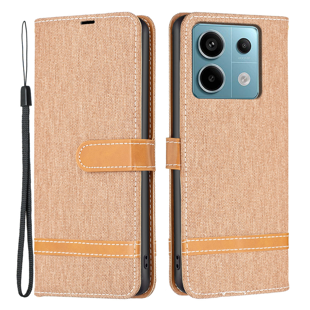 For Xiaomi Redmi Note 13 Pro 4G / Poco M6 Pro 4G Leather Wallet Case Jeans Cloth Texture Protective Cover - Brown