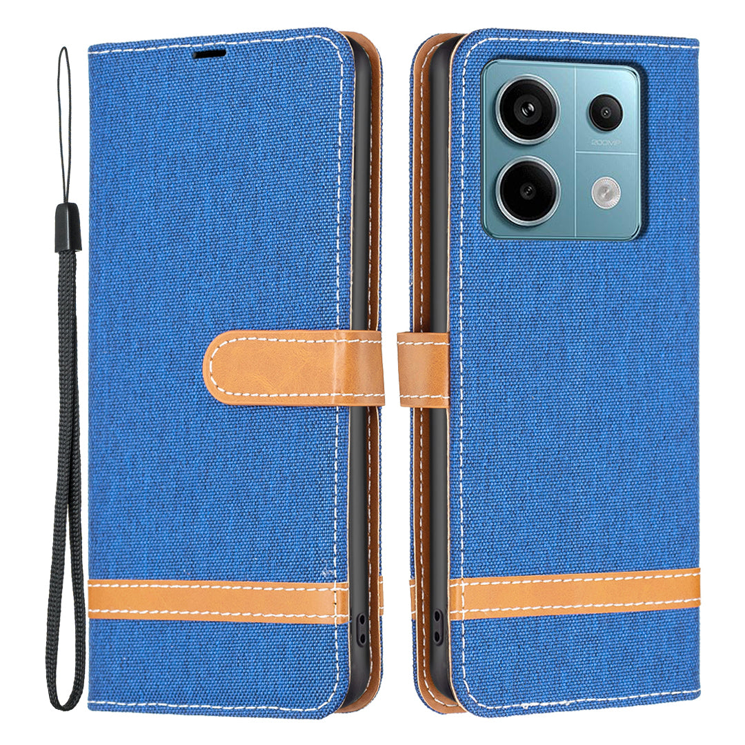 For Xiaomi Redmi Note 13 Pro 4G / Poco M6 Pro 4G Leather Wallet Case Jeans Cloth Texture Protective Cover - Sapphire