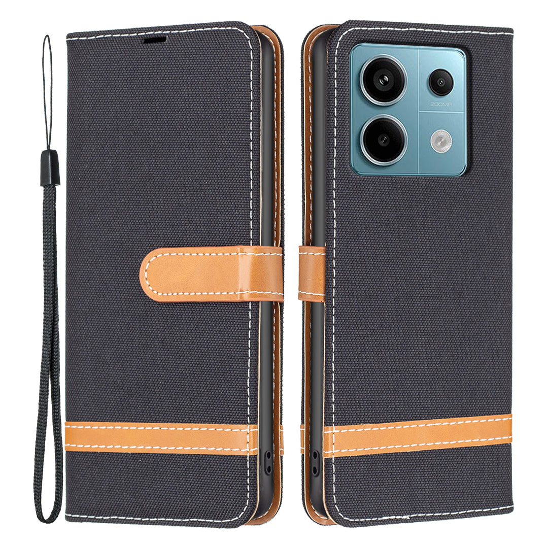 For Xiaomi Redmi Note 13 Pro 4G / Poco M6 Pro 4G Leather Wallet Case Jeans Cloth Texture Protective Cover - Black