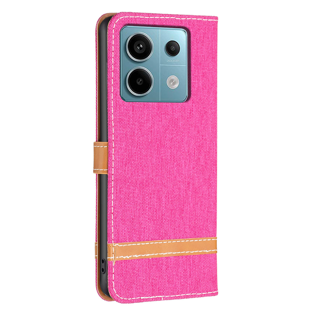 For Xiaomi Redmi Note 13 Pro 4G / Poco M6 Pro 4G Leather Wallet Case Jeans Cloth Texture Protective Cover - Rose