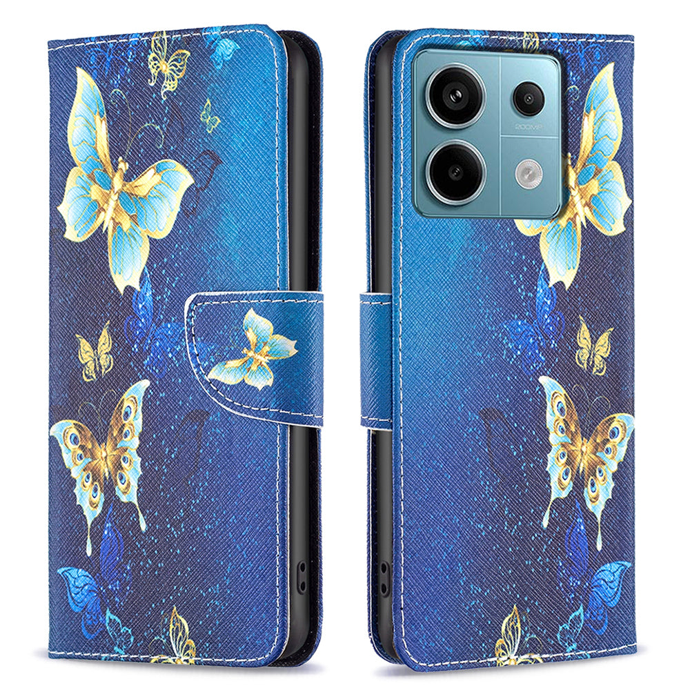 For Xiaomi Redmi Note 13 Pro 4G / Poco M6 Pro 4G Protective Folio Case Pattern Printing Leather Cover - Golden Butterflies