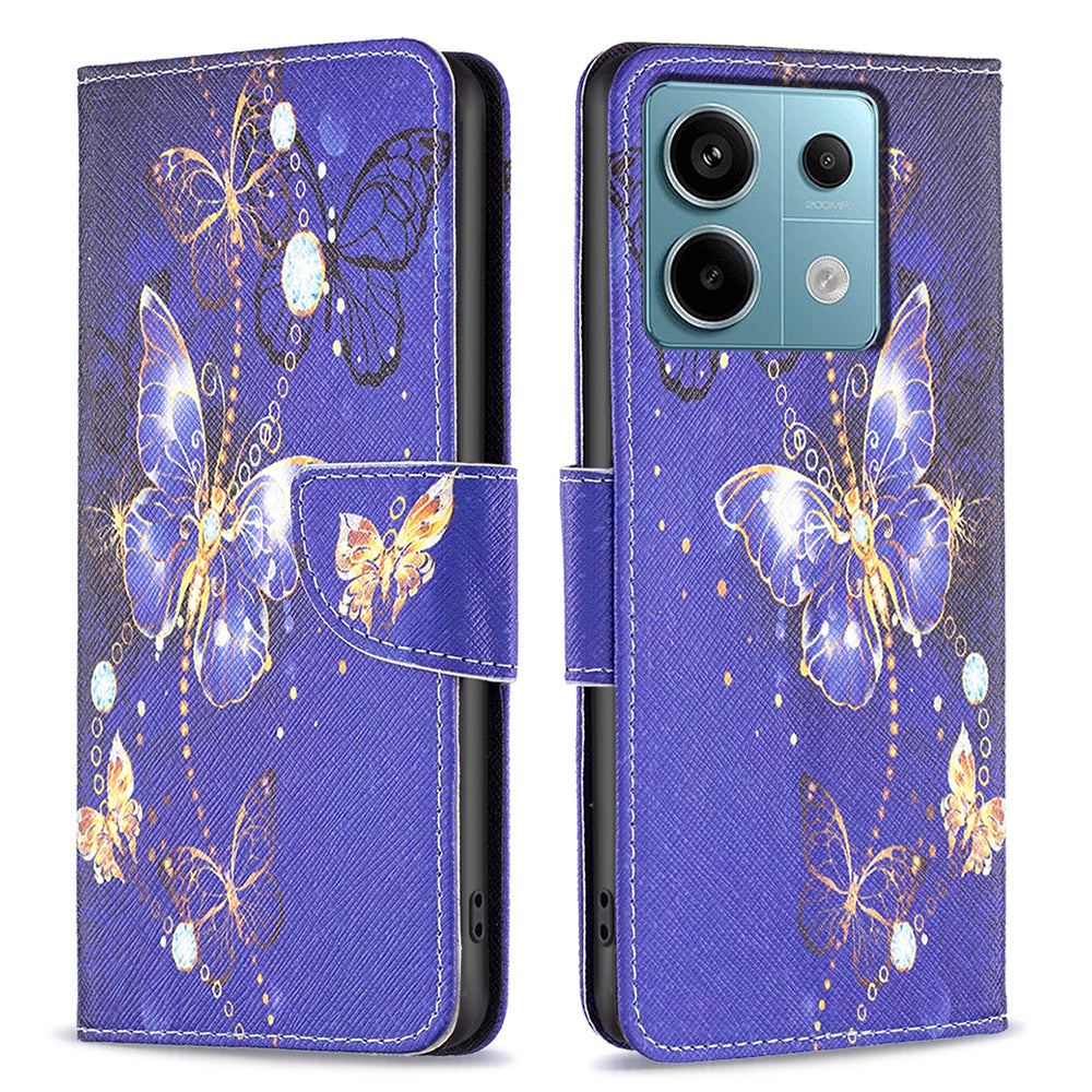 For Xiaomi Redmi Note 13 Pro 4G / Poco M6 Pro 4G Protective Folio Case Pattern Printing Leather Cover - Purple Butterflies