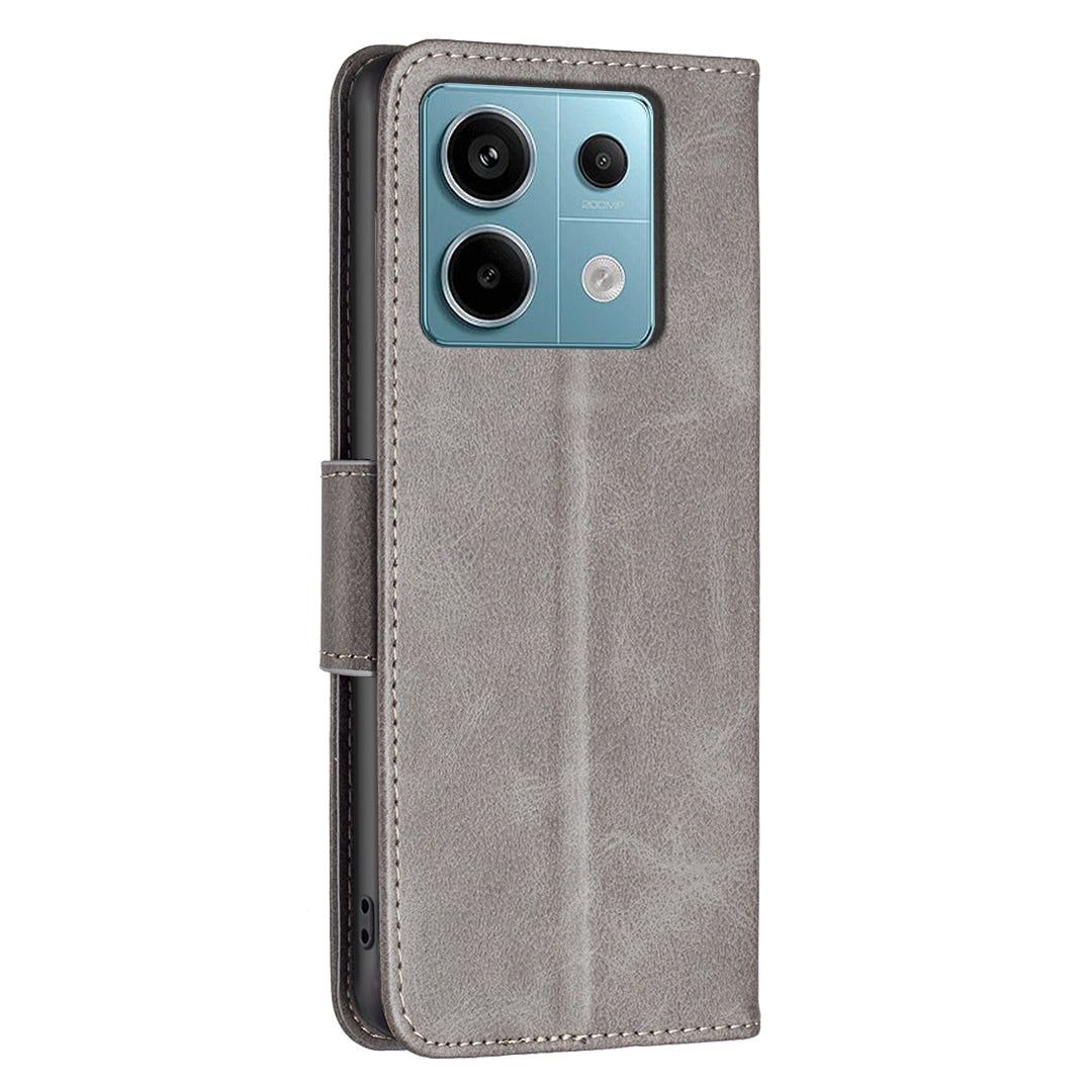 For Xiaomi Redmi Note 13 Pro 4G / Poco M6 Pro 4G Leather Case Stand View Folio Flip Phone Cover - Grey
