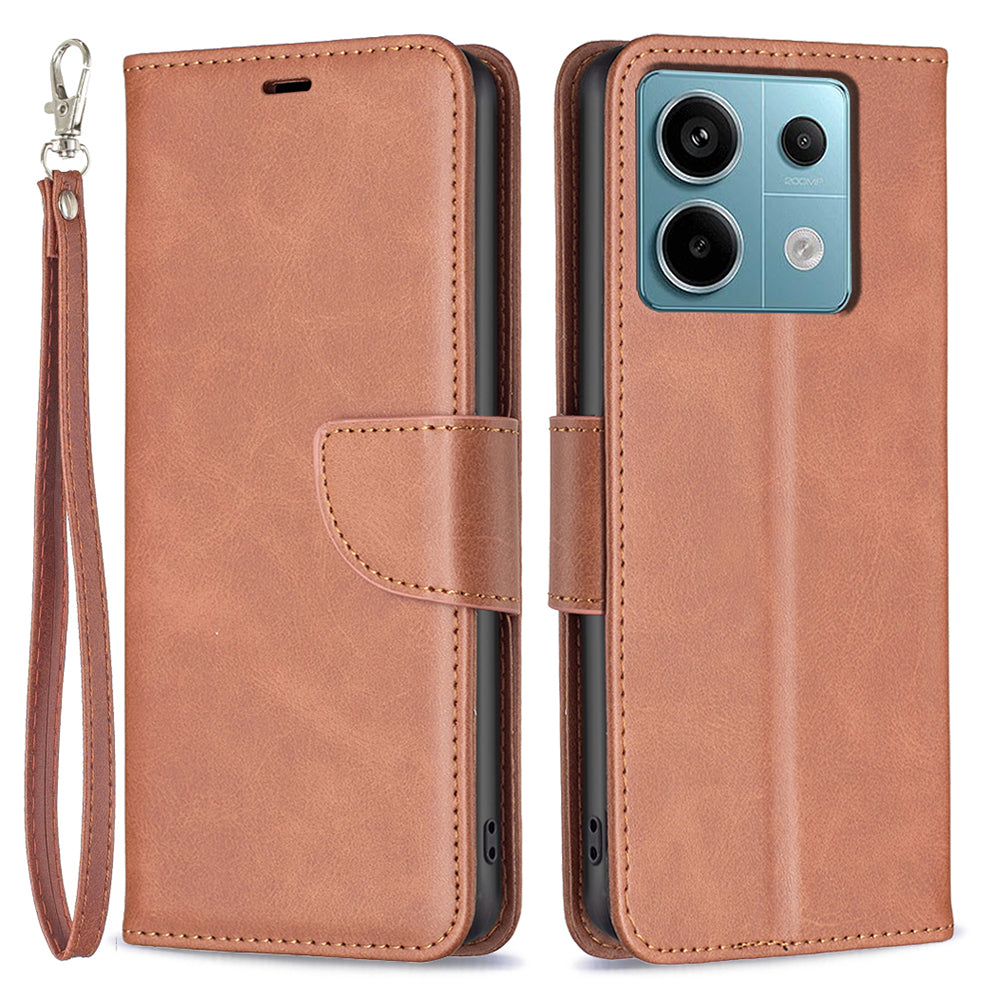 For Xiaomi Redmi Note 13 Pro 4G / Poco M6 Pro 4G Leather Case Stand View Folio Flip Phone Cover - Brown
