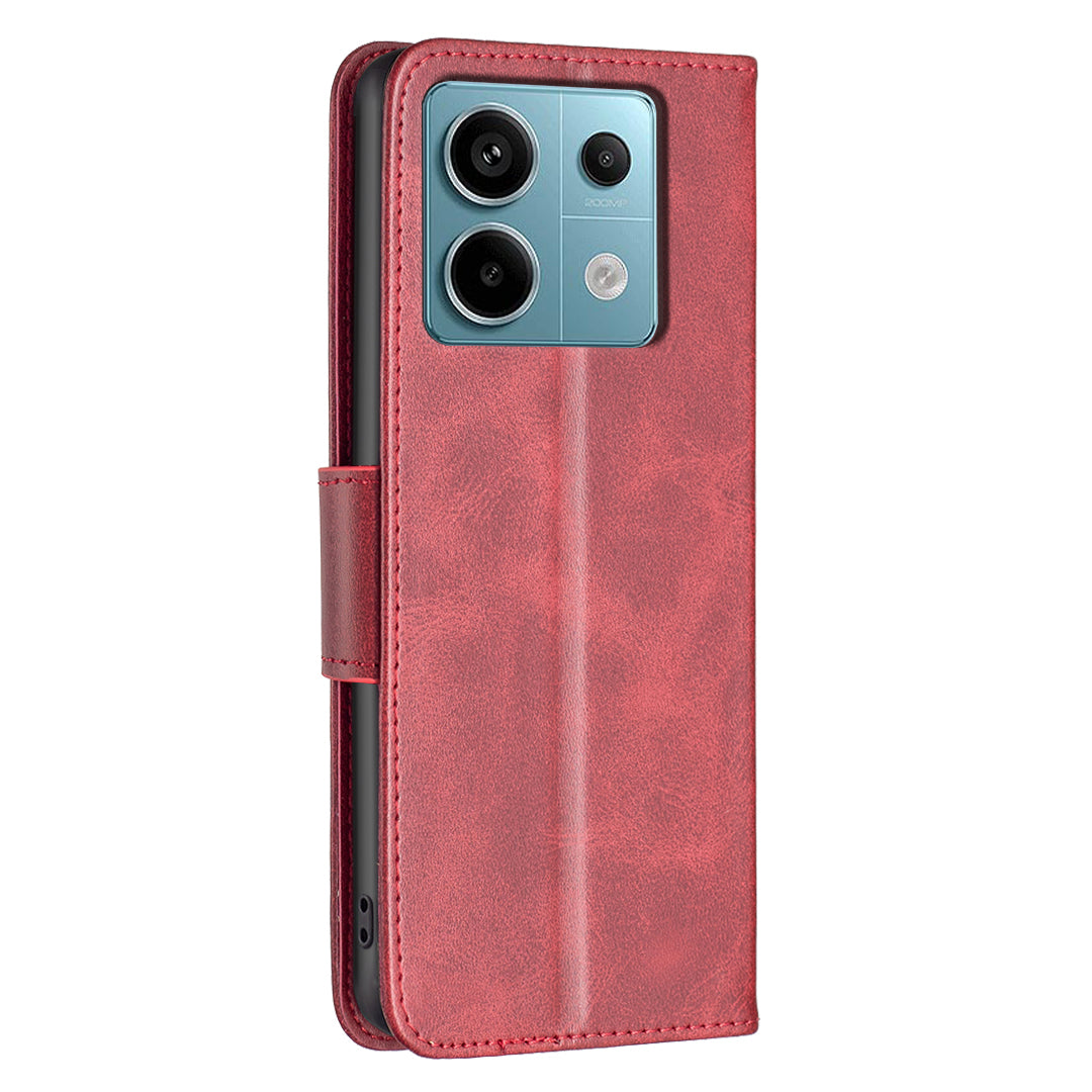 For Xiaomi Redmi Note 13 Pro 4G / Poco M6 Pro 4G Leather Case Stand View Folio Flip Phone Cover - Red