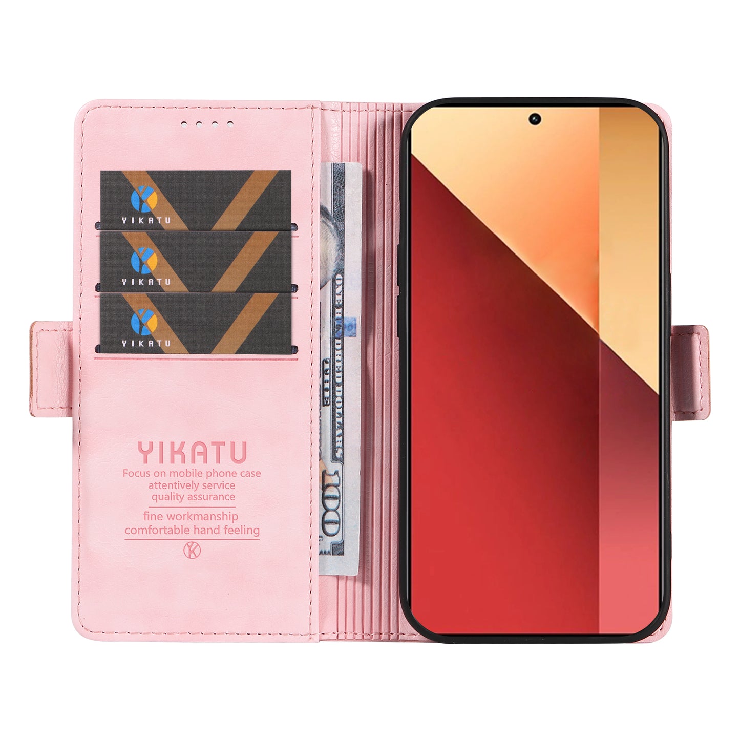 YIKATU YK-007 For Xiaomi Redmi Note 13 Pro 4G / Poco M6 Pro 4G Case Wallet Leather Phone Cover - Pink
