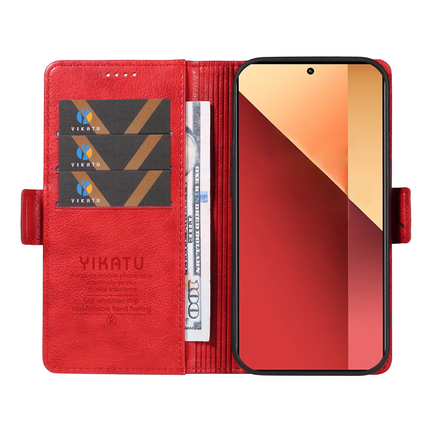 YIKATU YK-007 For Xiaomi Redmi Note 13 Pro 4G / Poco M6 Pro 4G Case Wallet Leather Phone Cover - Red