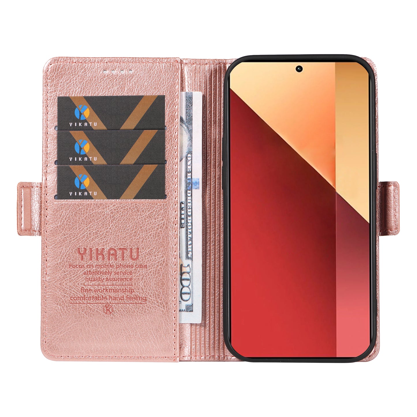 YIKATU YK-007 For Xiaomi Redmi Note 13 Pro 4G / Poco M6 Pro 4G Case Wallet Leather Phone Cover - Rose Gold