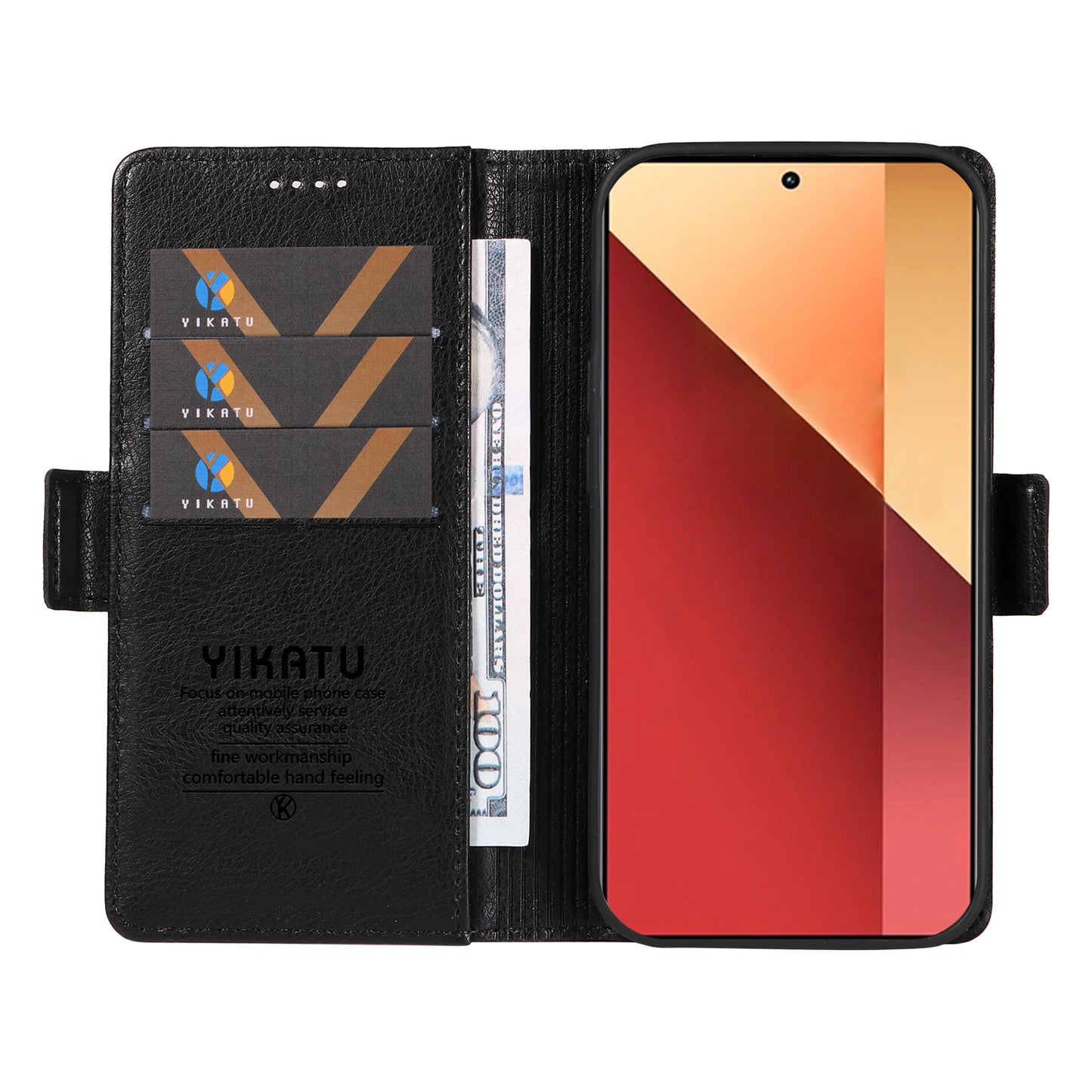 YIKATU YK-007 For Xiaomi Redmi Note 13 Pro 4G / Poco M6 Pro 4G Case Wallet Leather Phone Cover - Black