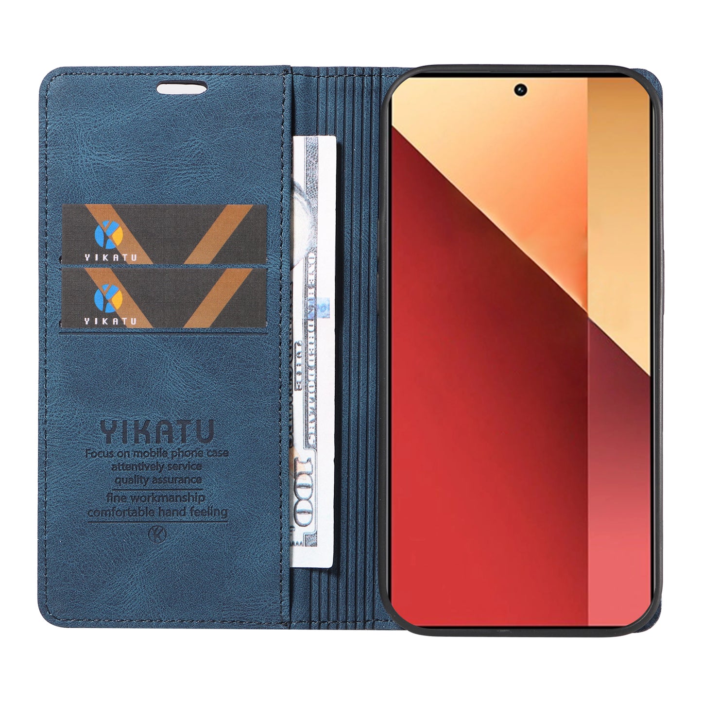 YIKATU YK-004 For Xiaomi Redmi Note 13 Pro 4G / Poco M6 Pro 4G Case Leather Skin-touch Phone Cover - Blue