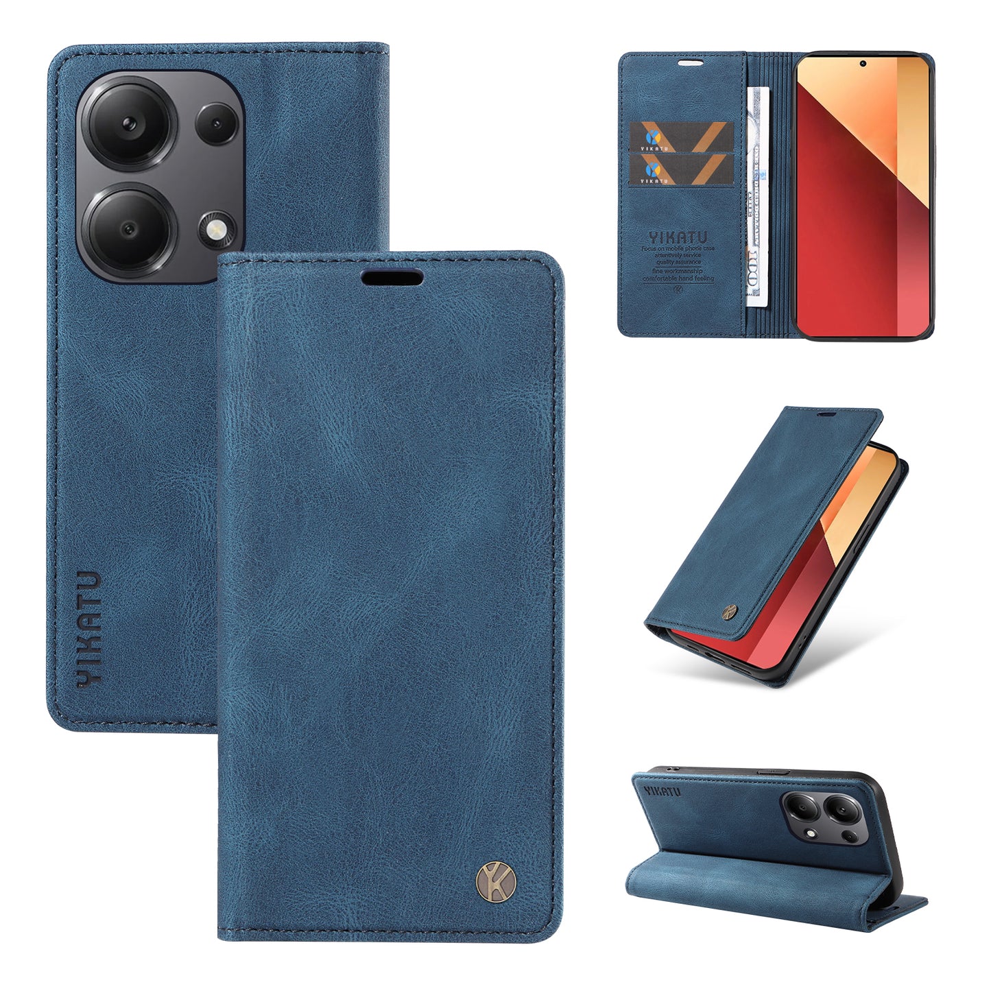 YIKATU YK-004 For Xiaomi Redmi Note 13 Pro 4G / Poco M6 Pro 4G Case Leather Skin-touch Phone Cover - Blue